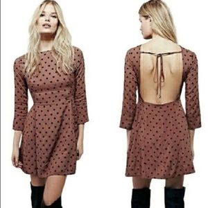 CHRISTY DAWN Fox brown polka dot open back fit & flare mini dress